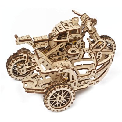 Ugears Puzzle 3D en bois mécanique UGR-10 Moto (scrambler) avec side-car