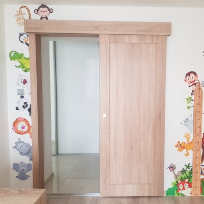 Children's wall stickers - Animals from the ZOO around the door N.2 - 9 pcs from 14 to 29 cm to the left