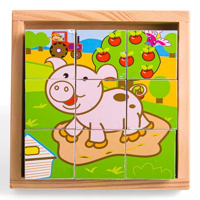 Bigjigs Toys Obrazkowe kostki kubusy Zwierzątka 9 kostek