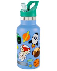 SKIP HOP Trinkflasche mit Strohhalm und Aufklebern, Edelstahl, blau, 380 ml, 4 Jahre+