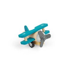 Bigjigs Toys Wooden Wind-Up Biplane - Blue