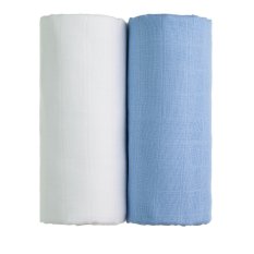 T-TOMI Handtücher Stoff TETRA 100x90 cm, 2 Stück, weiß/blau