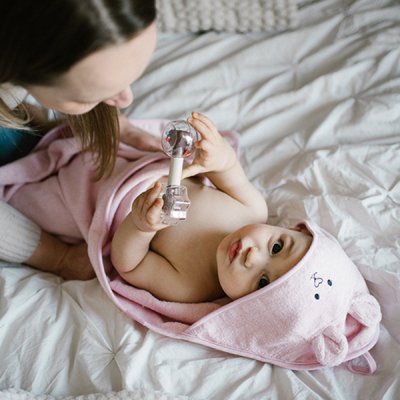 BABYONO Handtuch mit Kapuze und Griffen Bambus rosa 100x100 cm