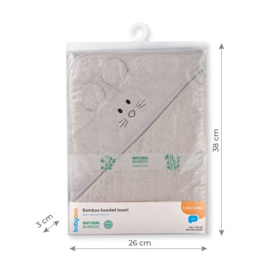 BABYONO Handtuch mit Kapuze und Griffen Bambus grau 100x100 cm