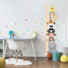 Aufkleber für Kinderzimmer - Orangefarbenes Kindermeter mit fröhlichen Tieren