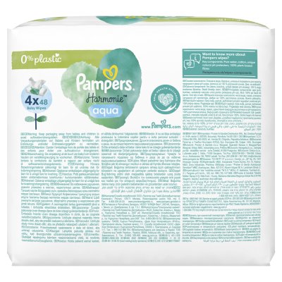 Chusteczki nawilżane PAMPERS Harmonie Aqua Plastik Bezpłatnie 4x48 szt. = 192 szt