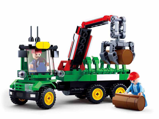 Sluban Town Boerderij M38-B0778 Tractor met boomstam aanhanger