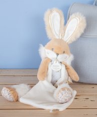 Doudou Geschenkset - Plüschhase mit Decke 31 cm beige