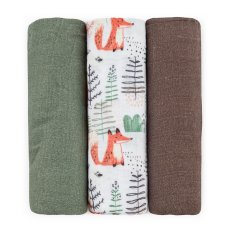 PETITE&MARS Sada plienok bambusová mušelínová 3ks Moussy Forest Fox 68 x 68 cm