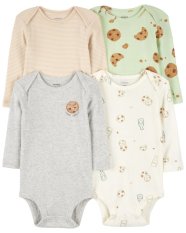 CARTER'S Body długi rękaw Milk&Cookies neutralne 4 sztuki NB/rozmiar 56