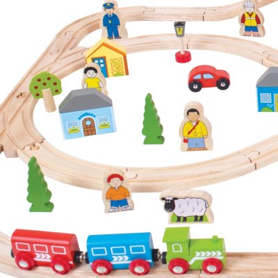 Bigjigs Rail Caminho de Ferro de Madeira Cidade e Aldeia 91 Peças