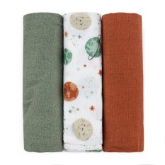 PETITE&MARS Sada plienok bambusová mušelínová 3ks Moussy Celestial Planets 68 x 68 cm