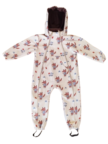 Monkey Mum® Softshell jumpsuit met membraan - Vossen en paddenstoelen - maat 86/92