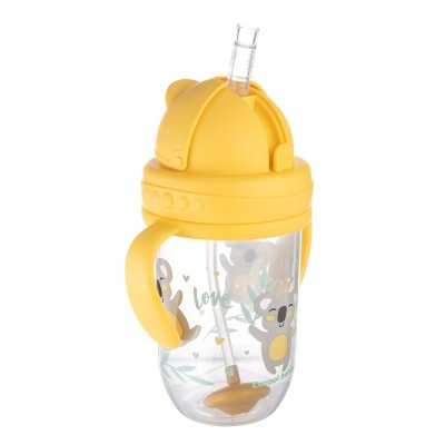 CANPOL BABIES Auslaufsicherer Becher mit Strohhalm und Gewicht Exotische Tiere 270 ml gelb, 6 Monate+