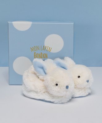 Doudou Cadeauset - Set babyslofjes met rammelaars konijntje blauw 0-6 maanden
