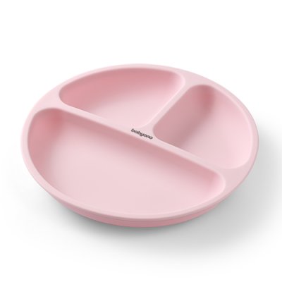 BABYONO Silikonski tanjur s ventuzom - roza 6m+