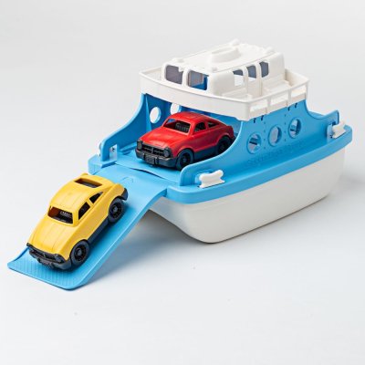 Green Toys Ferry Boat albastru-alb cu mașinuțe