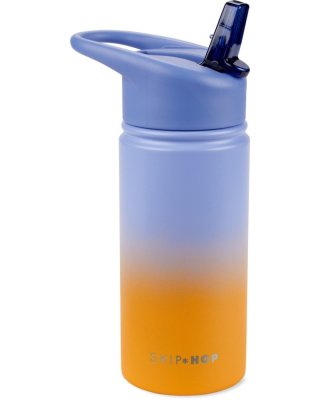 SKIP HOP Trinkflasche mit Strohhalm Edelstahl Wander - Ombré Blue, 450ml