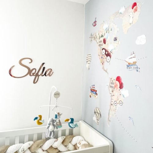 Children's Wall Stickers - Brown world map for little adventurers