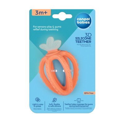 CANPOL BABIES Silicone sensory teether 3D Strawberry orange