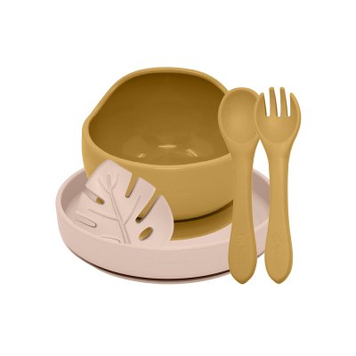 PETITE&MARS TAKE&MATCH conjunto de jantar em silicone 4 pcs Ocre Intenso - Desert Sand 6m+