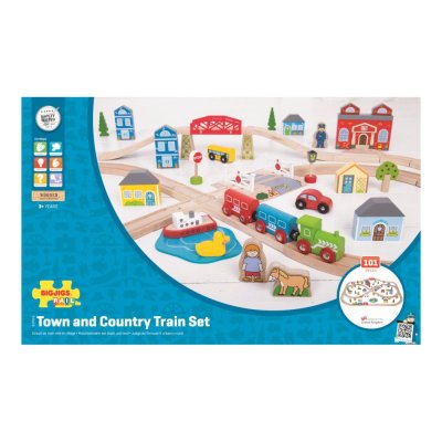 Bigjigs Rail Caminho de Ferro de Madeira Cidade e Aldeia 91 Peças