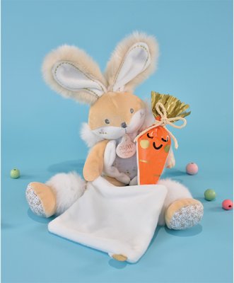 Doudou Set de regalo - Conejito de peluche con mantita de 31 cm beige