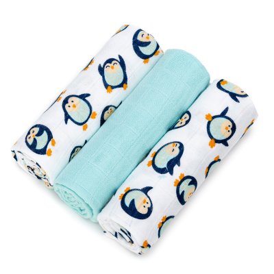 T-TOMI Bambus-Mullwindeln BIO 70x70 cm, 3 Stk., Pinguine :: Monkey Mum