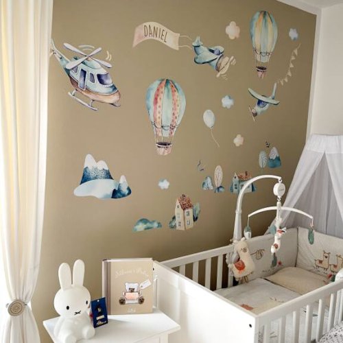 Wall stickers - Airplanes and balloons with name