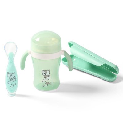 BABYONO Silicone spoon with cover green cat 6m+