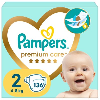 2x PAMPERS Pleny jednorázové Premium Care vel. 2 (136 ks) 4-8 kg