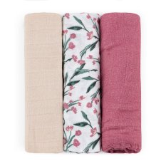 PETITE&MARS Sada plienok bambusová mušelínová 3ks Moussy Pink Meadow 68 x 68 cm