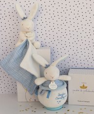 Doudou Darilni set - zajček mornar s krpico 10 cm