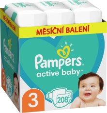 PAMPERS Active Baby Pañales Desechables 3 (6-10 kg) 208uds - STOCK MENSUAL