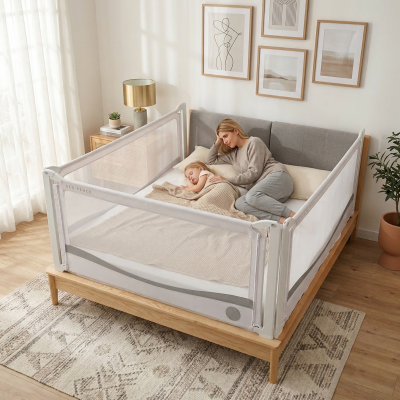 Ograja za posteljo Monkey Mum® Premium - 120 cm - svetlo siva - razprodaja