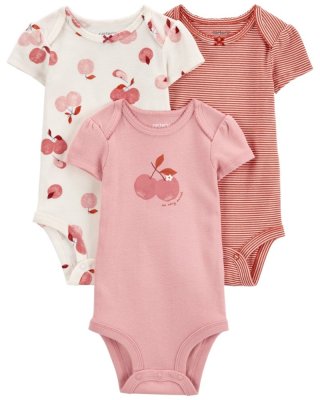 CARTER'S Body z krótkim rękawem Pink Cherry dziewczęce, 3 sztuki, 12 m/rozmiar. 80