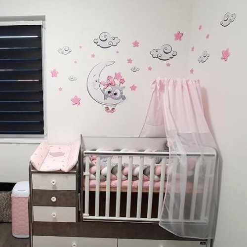 Sticker mural - Chouette rose sur la lune