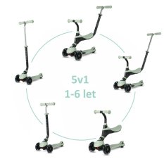QPLAY Trottinette Sema Pro Green, 5 en 1, avec roues LED, âge 1-6 ans