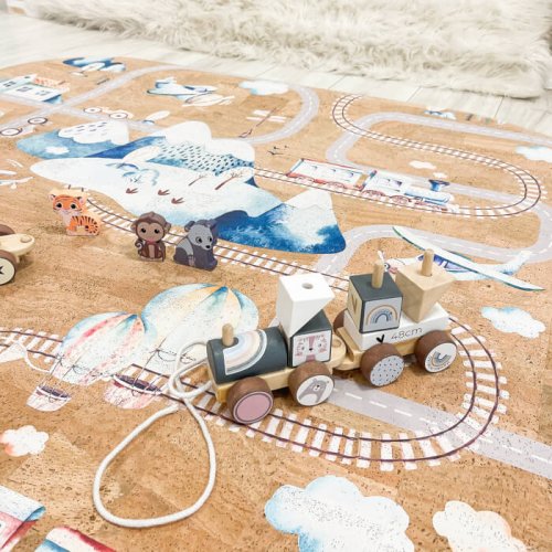 Zagraj w dywan korkowy dla dzieci z drogą, samochodami i imieniem