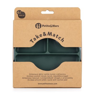 PETITE&MARS Talířek silikonový dělící kulatý Take&Match Misty Green 6m+