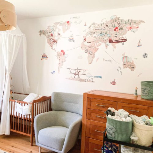 Children's Wall Stickers - Brown world map for little adventurers