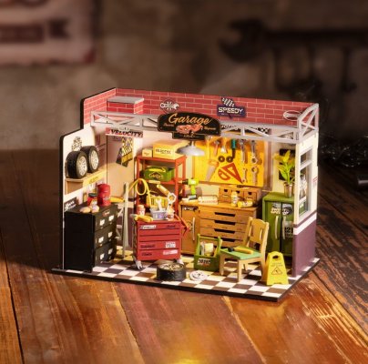 RoboTime Drewniane puzzle 3D Miniatura domku Garaż