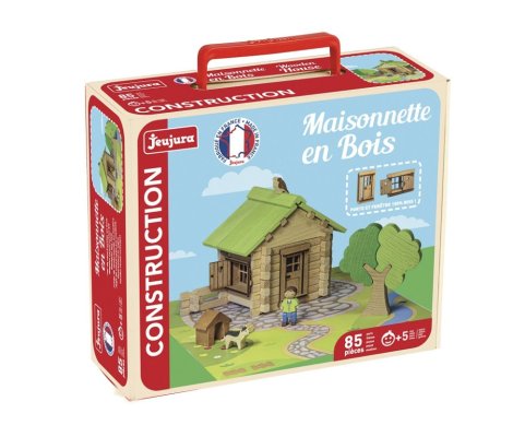 Jeujura Jeu de construction en bois 85 pièces Maisonnette en duplex