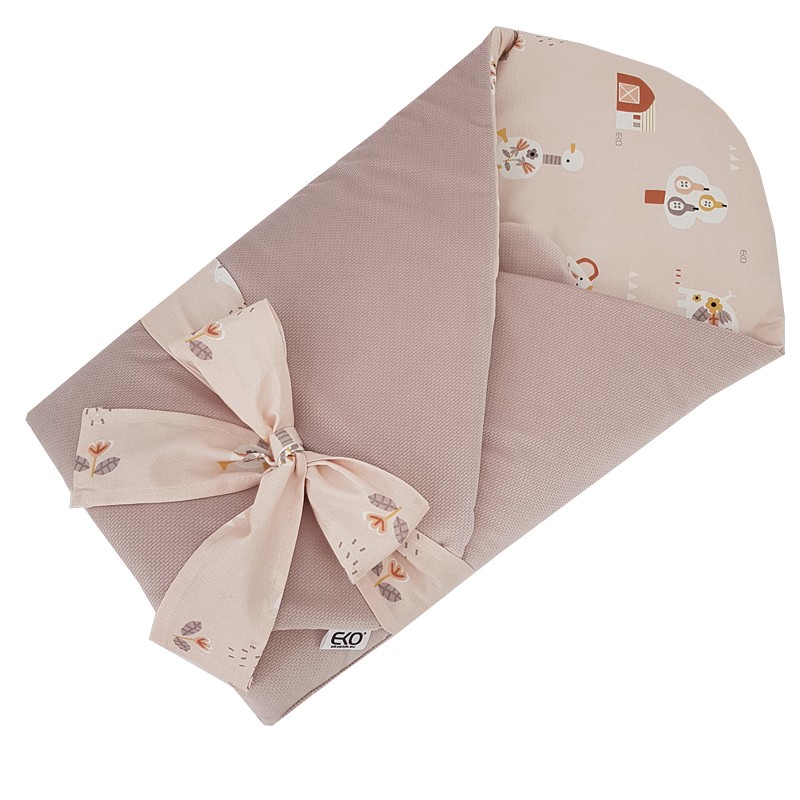 EKO Swaddle Bumbac Cu Inserție Detașabilă Din Nucă De Cocos VELVET My Farm Roz Pudrat 75x75 Cm