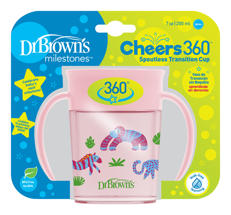 DR.BROWN'S Tasse Cheers360 6 Mois+ 200 Ml, Rose