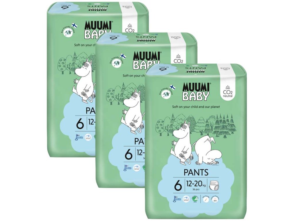 MUUMI Babanadrág 6 Junior 12-20 kg (108 db), havi csomag ökopelenka