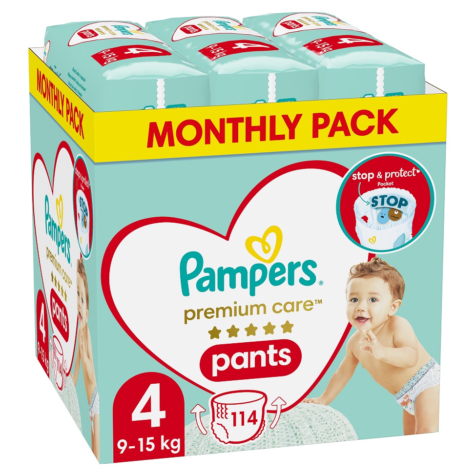 PAMPERS Premium Care Kalhotky Plenkové Vel. 4 (9-15 Kg) 114 ks