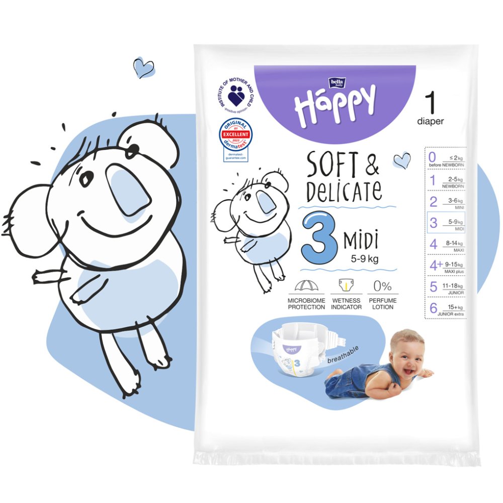 BELLA HAPPY Baby Midi Pieluszki Jednorazowe 5-9 Kg 50 Szt