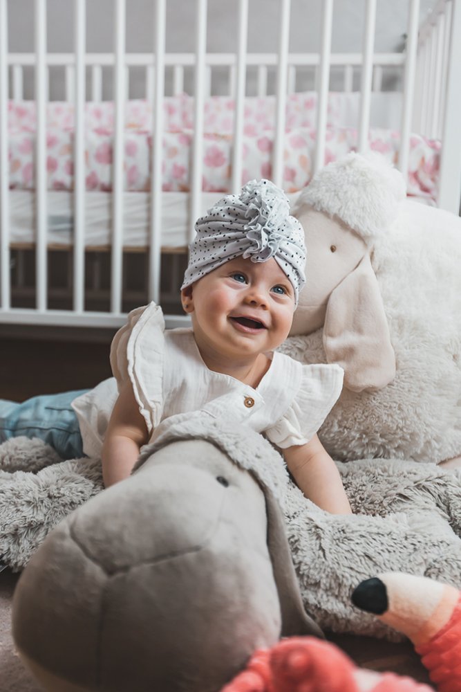 ENIE BABY Bonnet turban enfant Gris Feuilles Uni 12-16m – Image 3