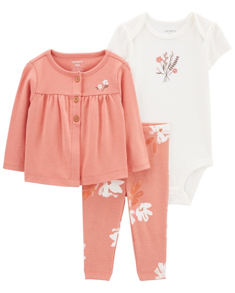 Ensemble 3 pièces CARTER'S sweat-shirt, body, short manche, leggings rose floral fille MFL NB/ taille 56